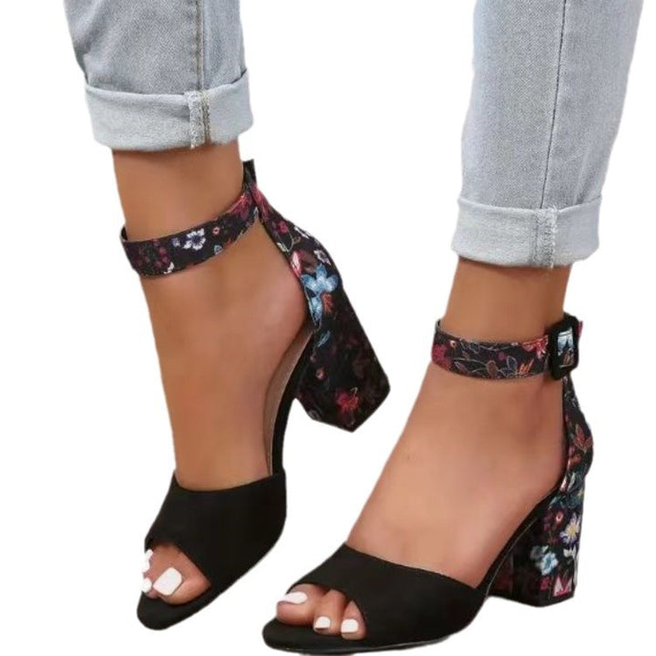Dame sandaler med blokhæl og floralt design Stilla