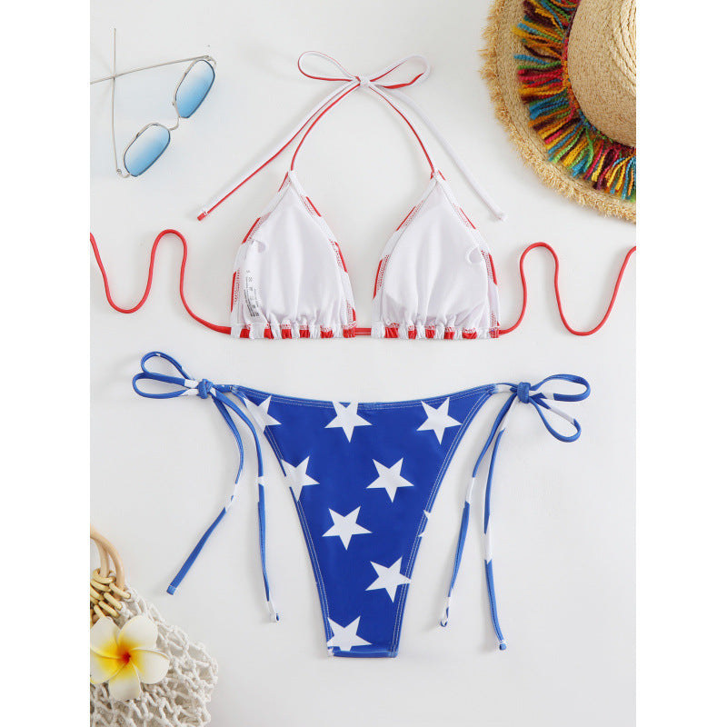 Dame Triangel-Bikini med amerikansk stribe- og stjernemotiv Skovae
