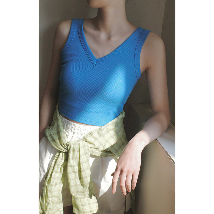 Dame ærmeløs V-udskæring Crop-Top i højkvalitets materialeblanding Stilla