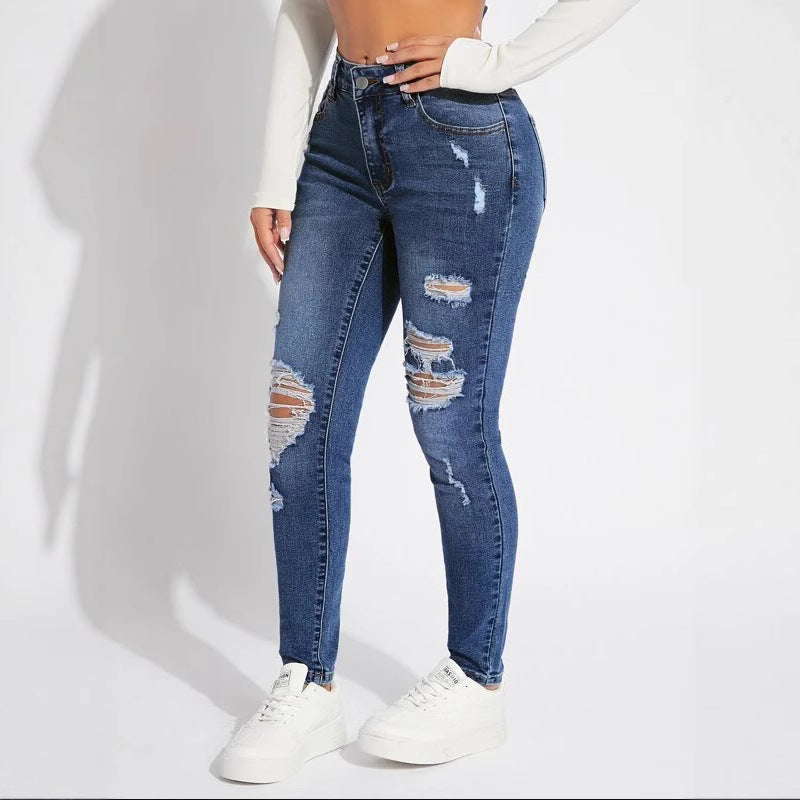 Dame Skinny Jeans med stilfulde revner og høj talje Stilla