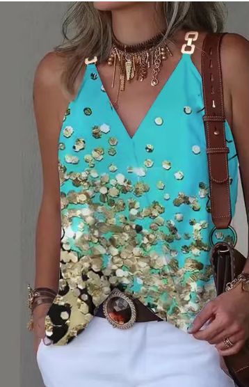 Dame Stilet Paillet-belagt V-hals Tanktop Stilla