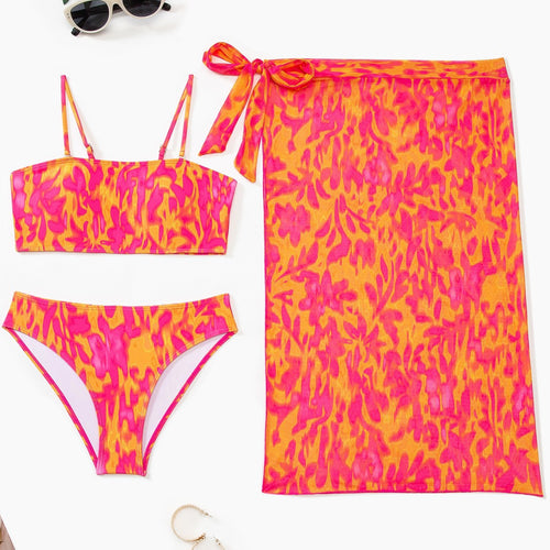 Dame bikini-sæt med modet bandeau-top og højt skårne underdele Skovae