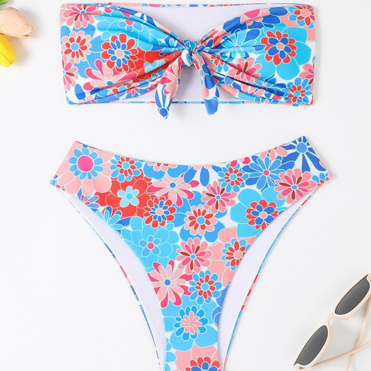 Damer Bandeau Bikini med moderne blomsterprint og legende knudedetalje Skovae