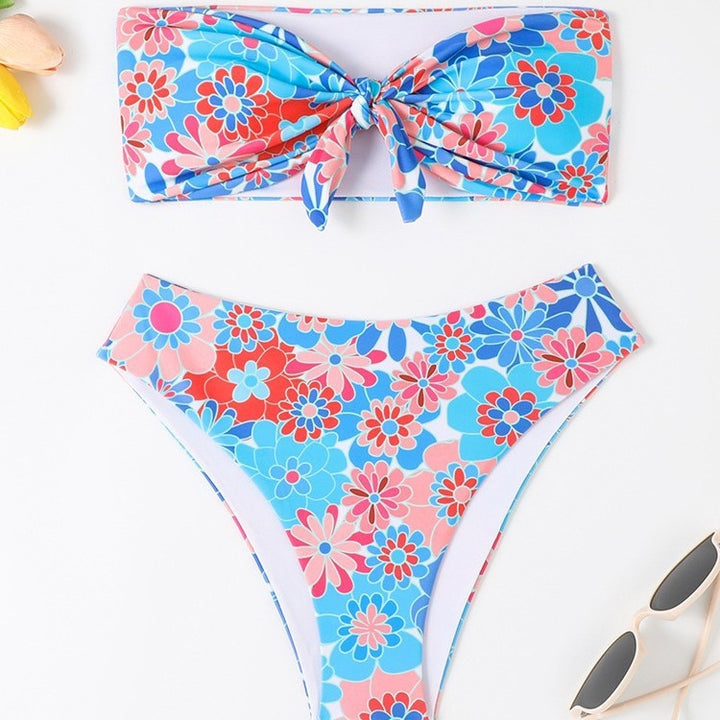 Damer Bandeau Bikini med moderne blomsterprint og legende knudedetalje Skovae