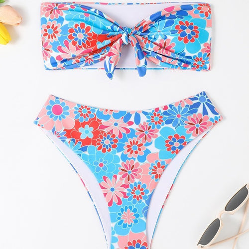 Damer Bandeau Bikini med moderne blomsterprint og legende knudedetalje Skovae
