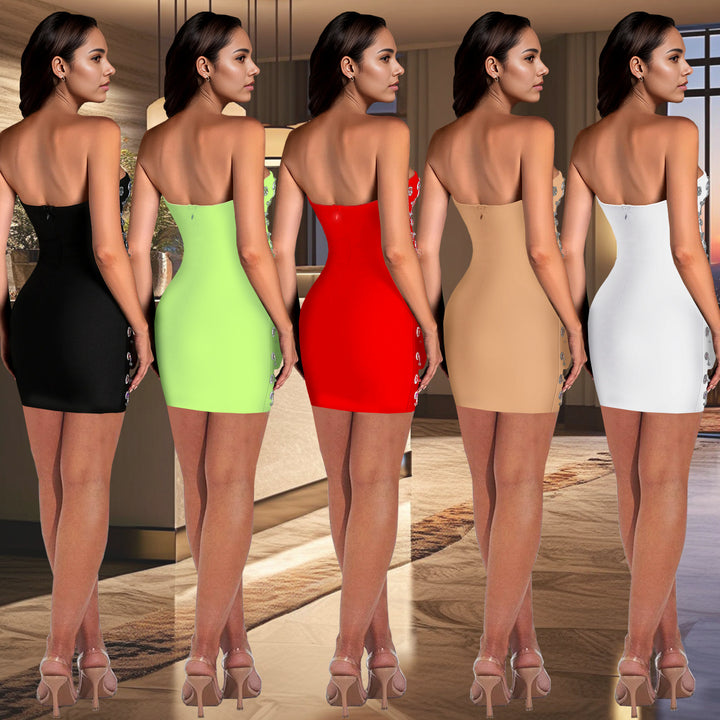 Dame Sexy Minikjole med rhinsten dekorationer og strapless design Stilla
