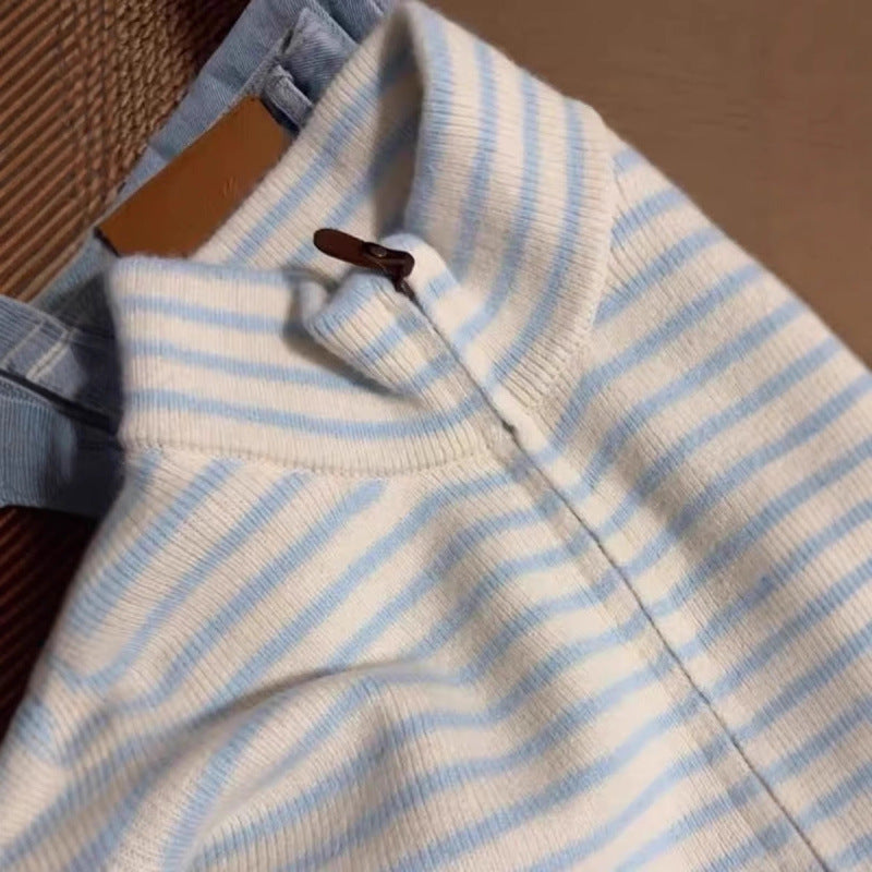 Kvinder ¼-zip quiltet pullover med fin stribet tekstur Stilla