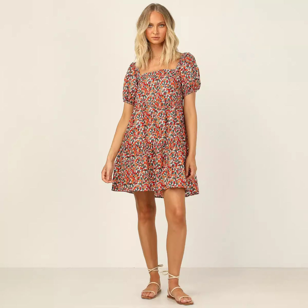 Femme Puffærmer Blomster Mini Kjole Stilla