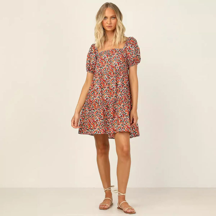Femme Puffærmer Blomster Mini Kjole Stilla