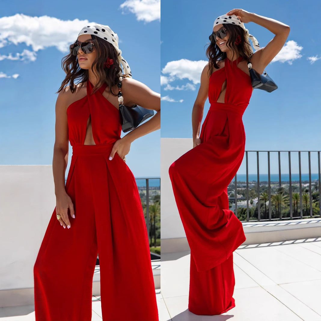 Dame Maxi Jumpsuit med skulderfri design og bredt ben Stilla