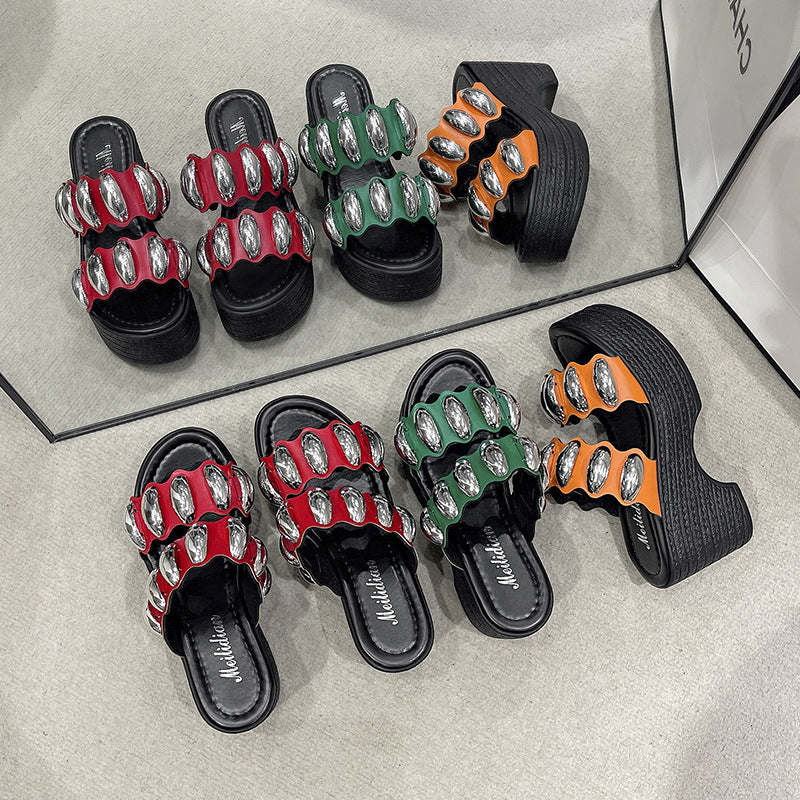 Dame mode Plateau-sandaler med glitrende dekorative sten og skridsikre såler Stilla