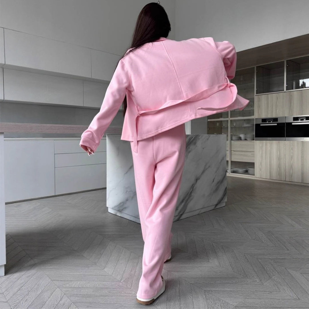 Kvinder Elegant Loungewear Sæt med Casual Jakke og Brede Bukser Skovae