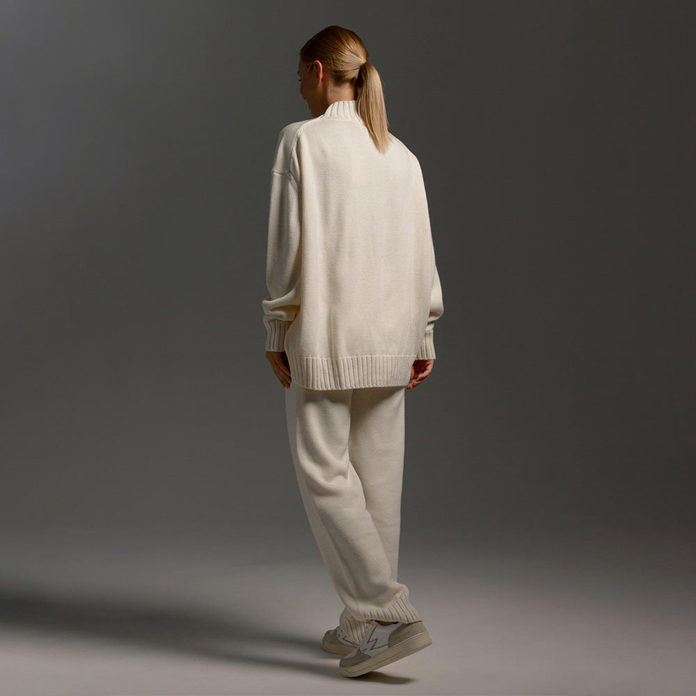 Dame Cozy Strik Jumpsuit med Høj Krave og Løs Pasform Stilla