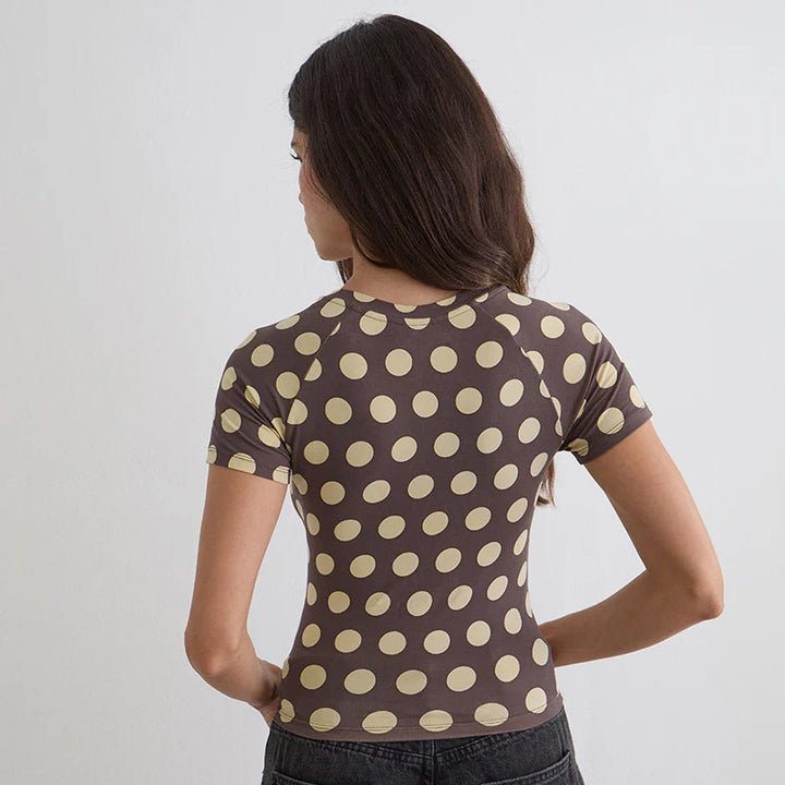 Damen Figurbetontes Kurzarmshirt mit modernen Punktedesign Skovae