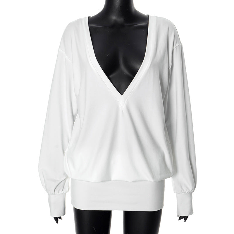Dame Oversized Deep V-Udskæring Langærmet Top Stilla