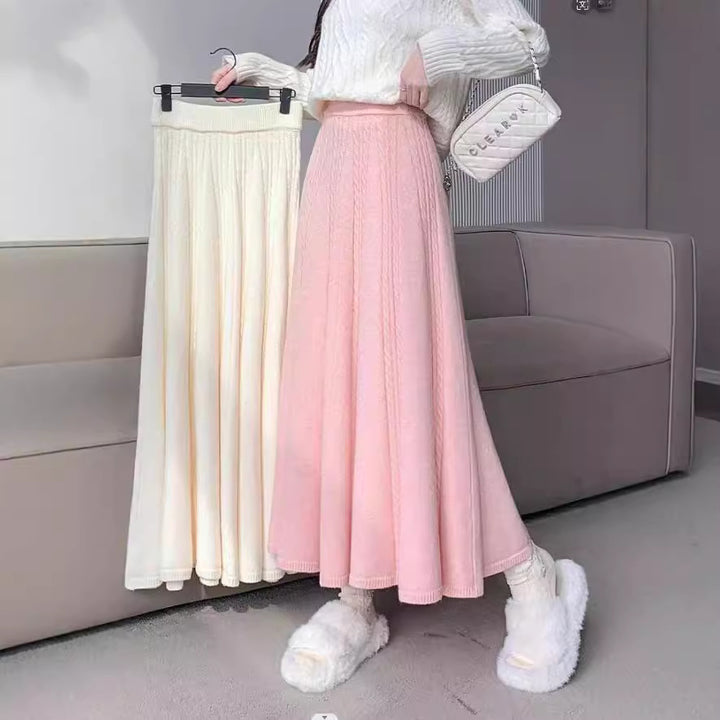 Damer Elegant Midi Nederdel med Kabel Strik Mønster og Bred Snit Stilla