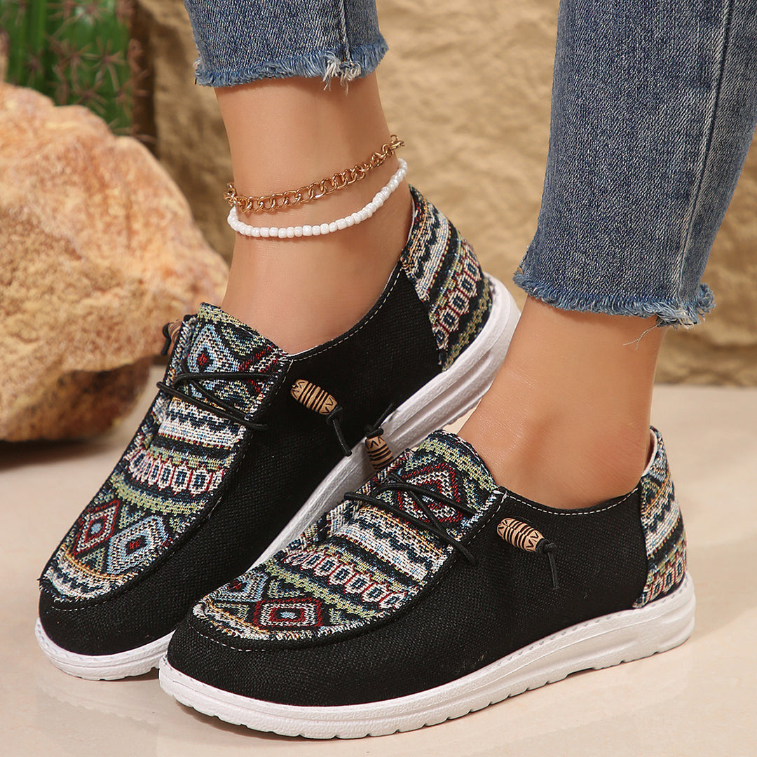 Dame Fritids Slip-On Sneakers med farverigt Ethno-mønster Stilla
