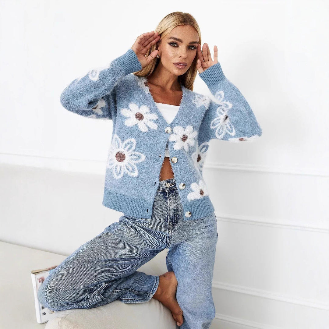 Kvindernes cardigan med blomsterdesign og knapdetaljer Stilla