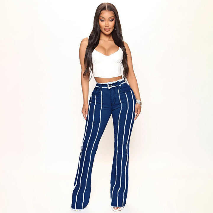 Dame flared jeans med ribbede detaljer og høj talje Stilla