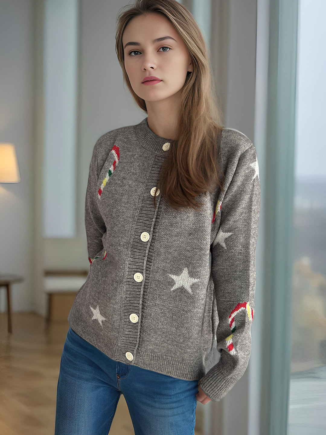 Kvindernes cardigan med festligt designerprint Stilla