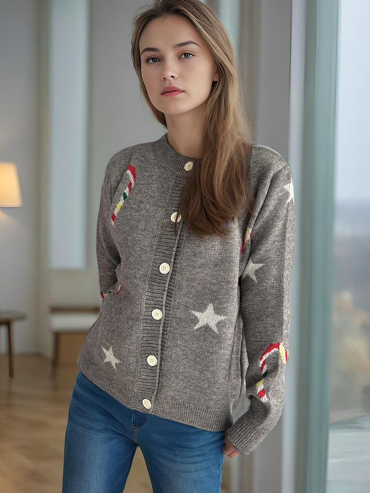 Kvindernes cardigan med festligt designerprint Stilla