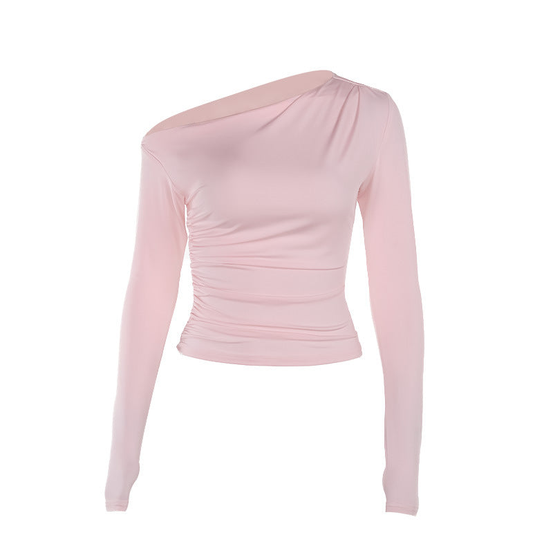 Dame Langærmet Crop Top med asymmetrisk uddybning og rynkning Skovae