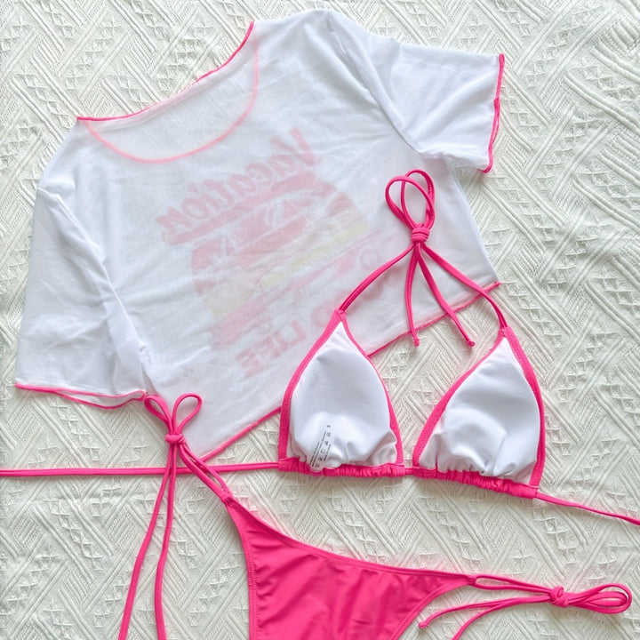 Dame Cropped T-Shirt og Bikini-sæt med moderigtigt knudedetalje Stilla