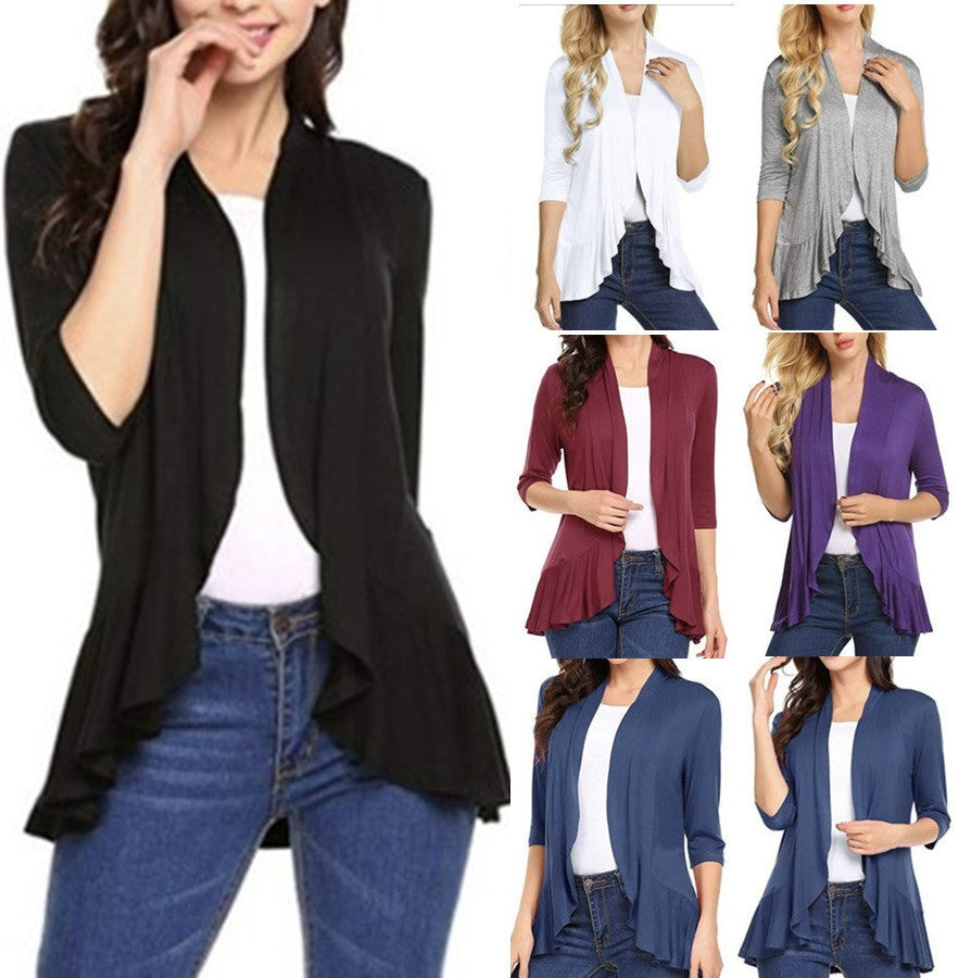 Kvinders fashions cardigan med asymmetrisk snit og fladrende detaljer Skovae