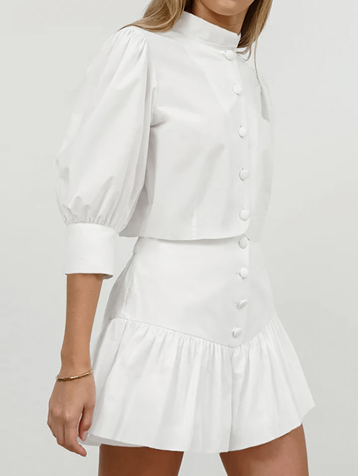 Dame sæt med cropped blazer og flæsekorte Stilla