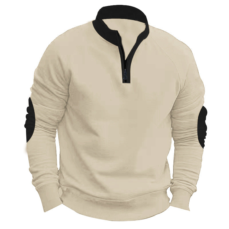 Herrer nan Raglan-pullover med kort lynlås, ståkrave og ergonomiske albue-paneler Skovae