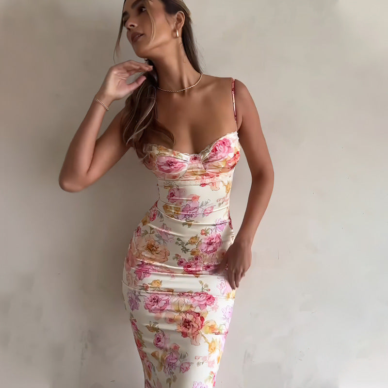 Damer Stropløs Blomster Bodycon Kjole Stilla