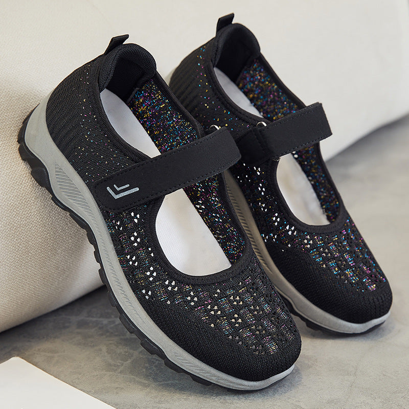 Femme Justerbare Stropper Slip-On Sportsko med åndbart Strikdesign Stilla