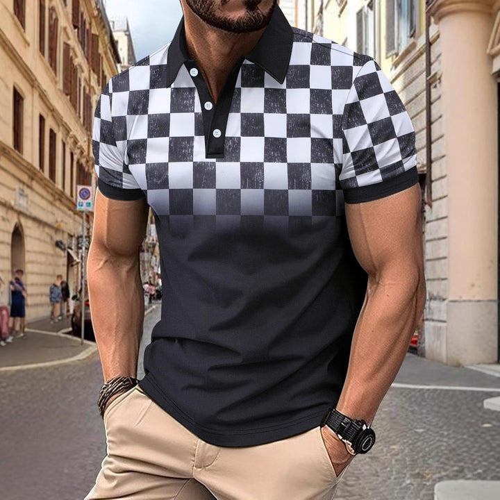 Herrer polo skjorte med moderigtigt ternet design og åndbart bomuld Stilla