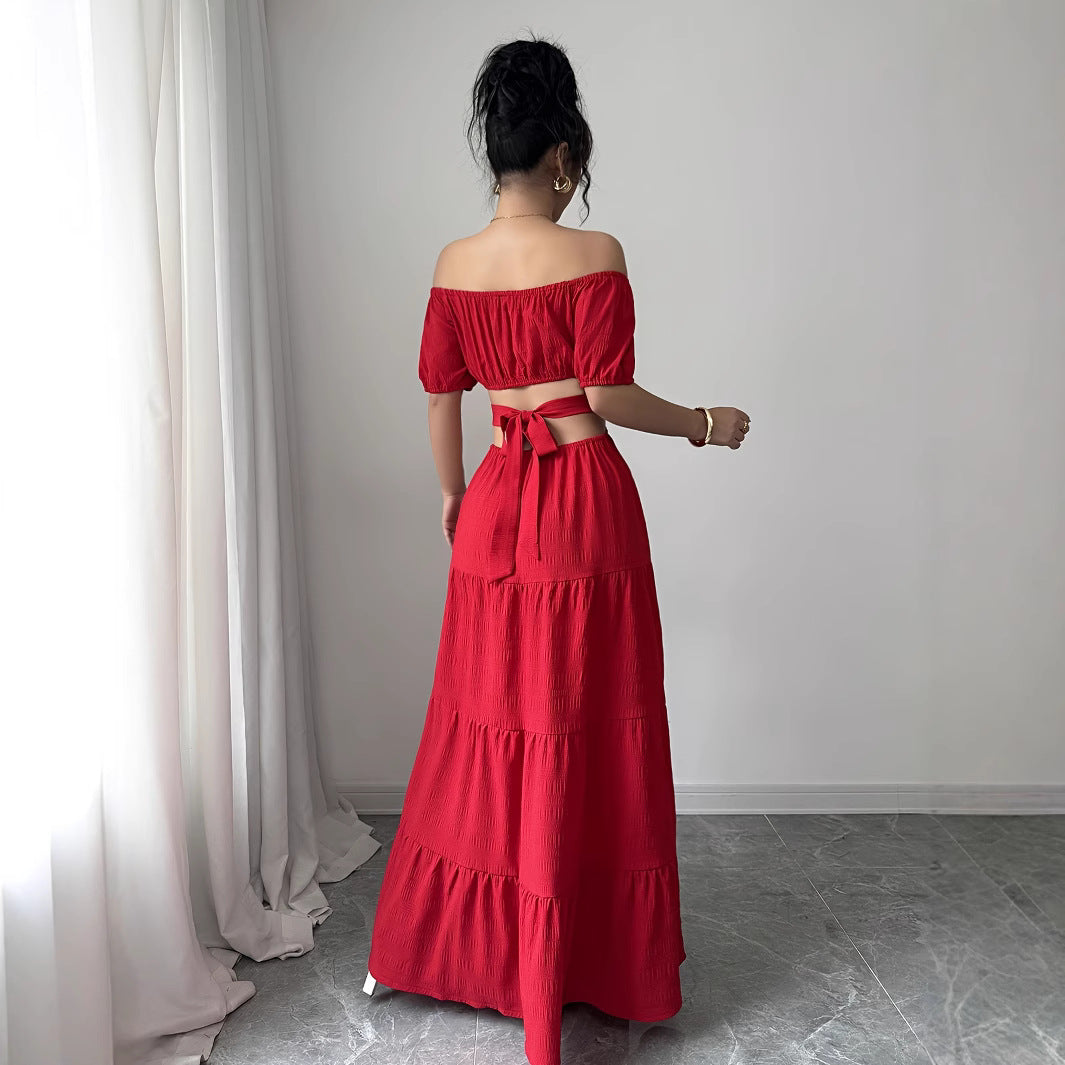 Dame Off-Shoulder Maxikjole med Cut-Outs og voluminøse ærmer Stilla