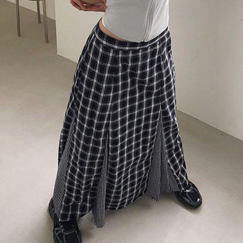 Damen Eleganter Maxirock mit kontrastierenden Karomustern und seitlichen Schlitzen Skovae