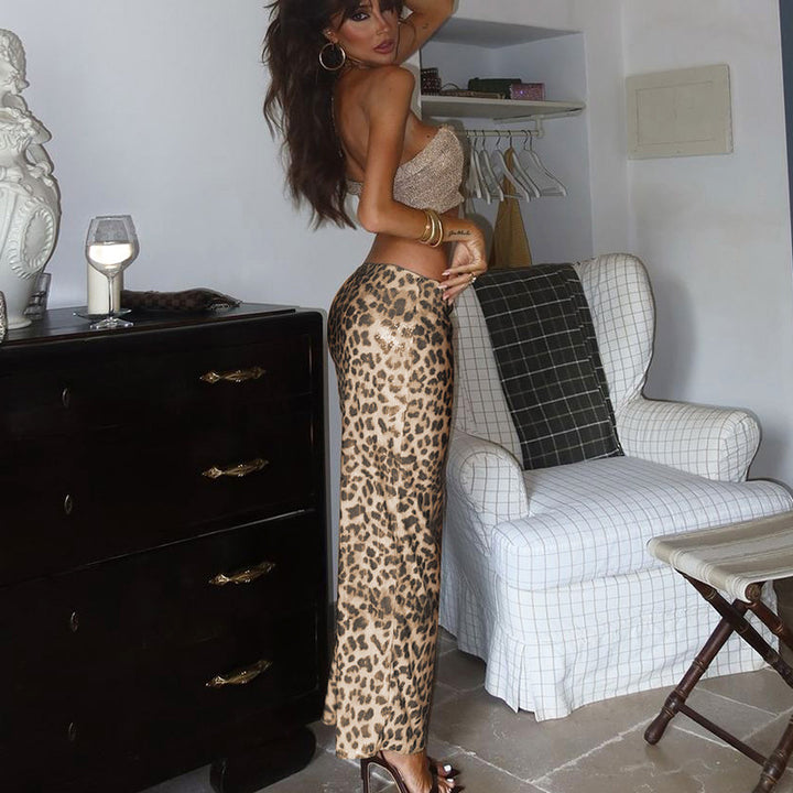 Dame Elegant Glimmer-Midiskirt med dyreprint og tætsiddende snit Stilla