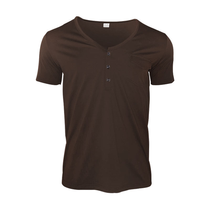 Herrer afslappet V-hals Henley T-shirt med praktisk brystlomme Stilla