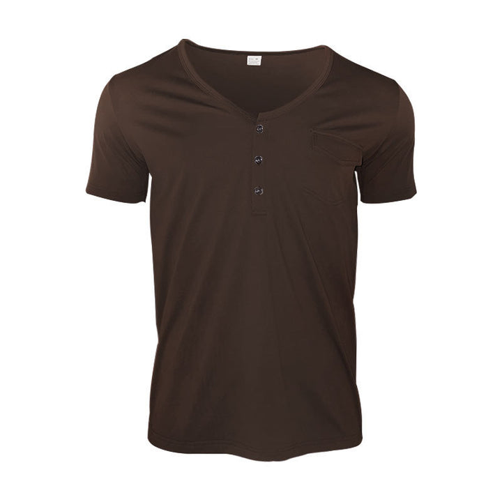 Herrer afslappet V-hals Henley T-shirt med praktisk brystlomme Stilla