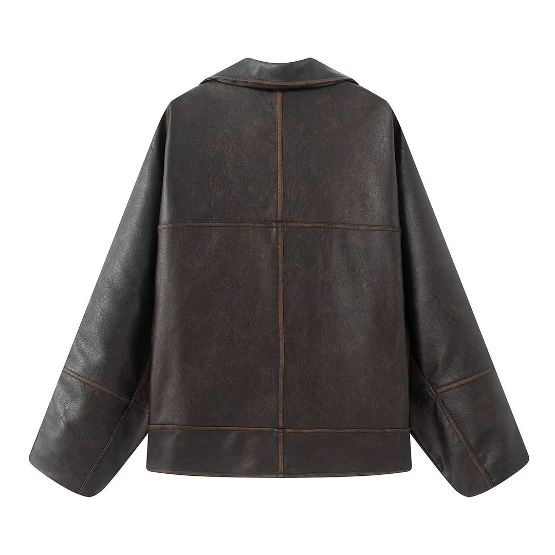 Dame elegant kunstlæderjakke med oversized snit Stilla