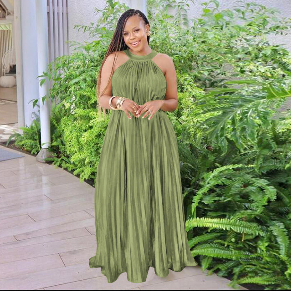 Damer Elegant Maxikjole med højhalset krave og blid plissering Stilla