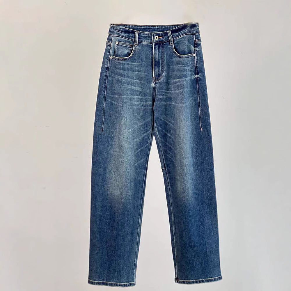 Dame bred jeansbukser med høj talje og moderne snit Stilla