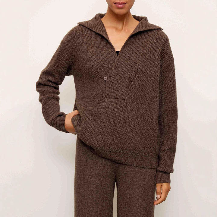Dame trendy strik sweater med moderne krave og dekorativ lynlås Stilla