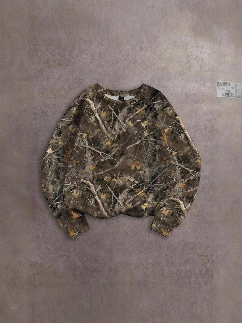 Dame afslappet langærmet skjorte i camouflage-design med V-udskæring Stilla