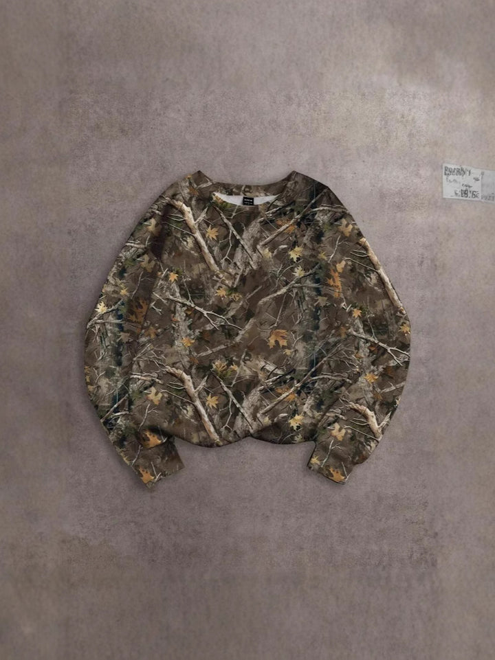 Dame afslappet langærmet skjorte i camouflage-design med V-udskæring Stilla