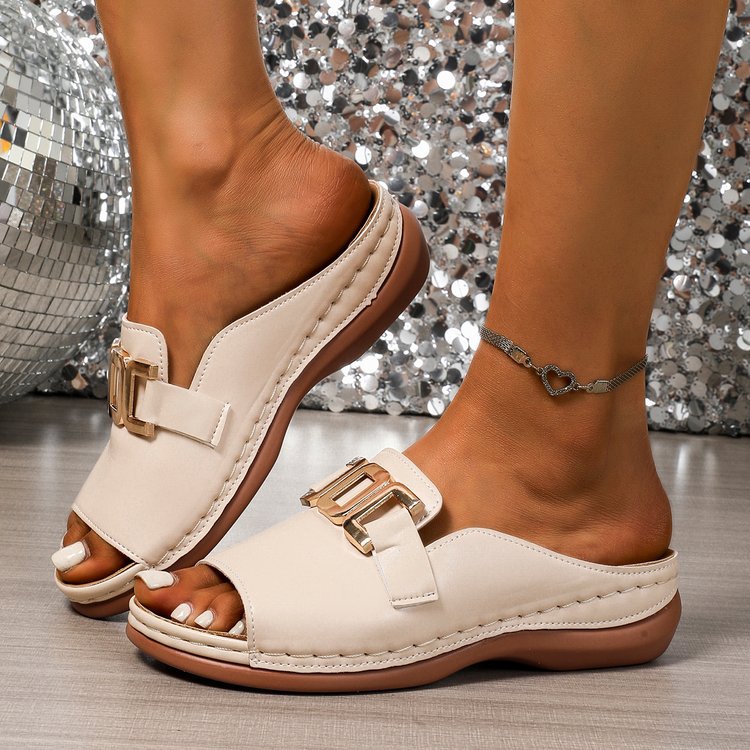 Dame moderigtige Slip-On Sandaler med behagelig sål og elegant pyntespænde Stilla