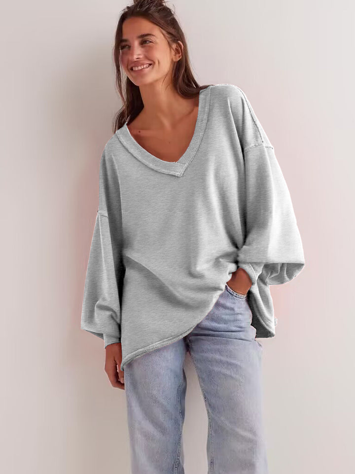 Dame Oversized Sweatshirt med dyb V-hals og afslappet snit Stilla