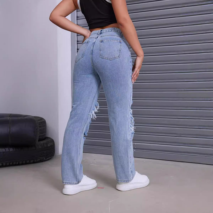 Dame Destroyed Jeans med moderne høj talje snit og iøjnefaldende revnedetaljer Stilla