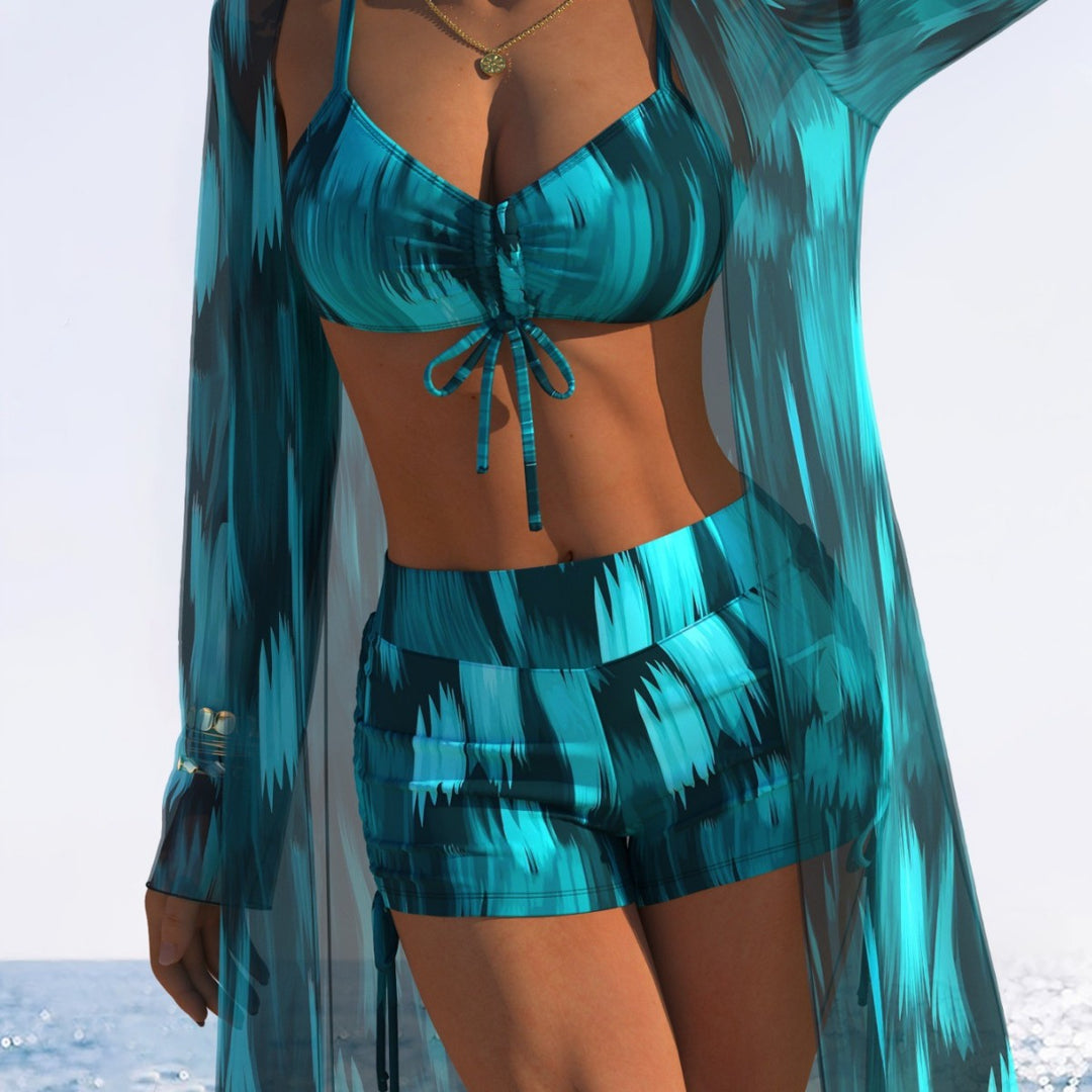 Dame Bikiniset med flower design og svingende kimono Skovae