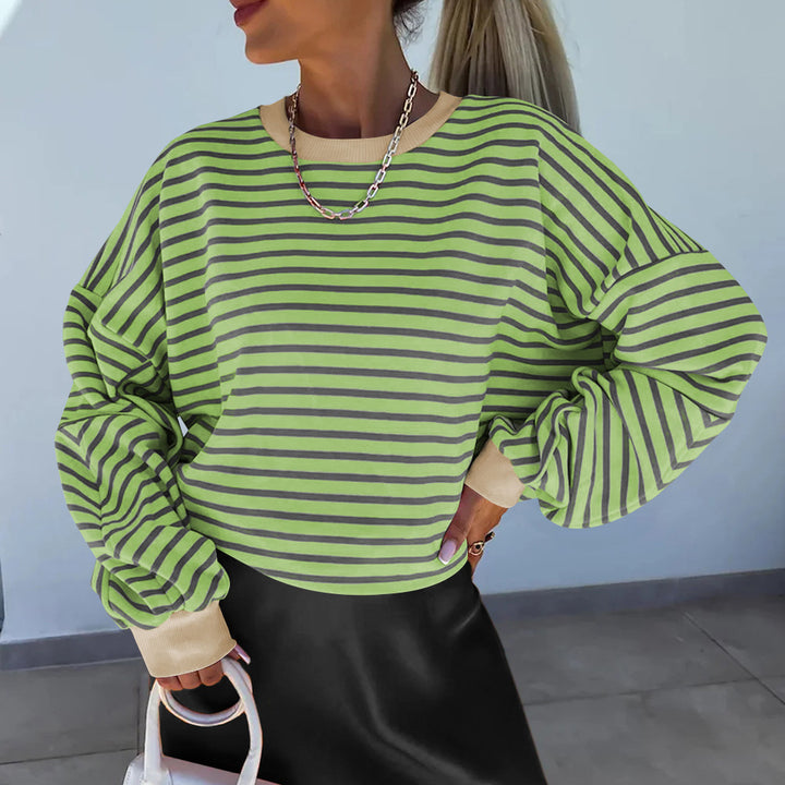 Dame afslappet stribet sweatshirt med boxy-snit og kontrasterende afslutninger Stilla