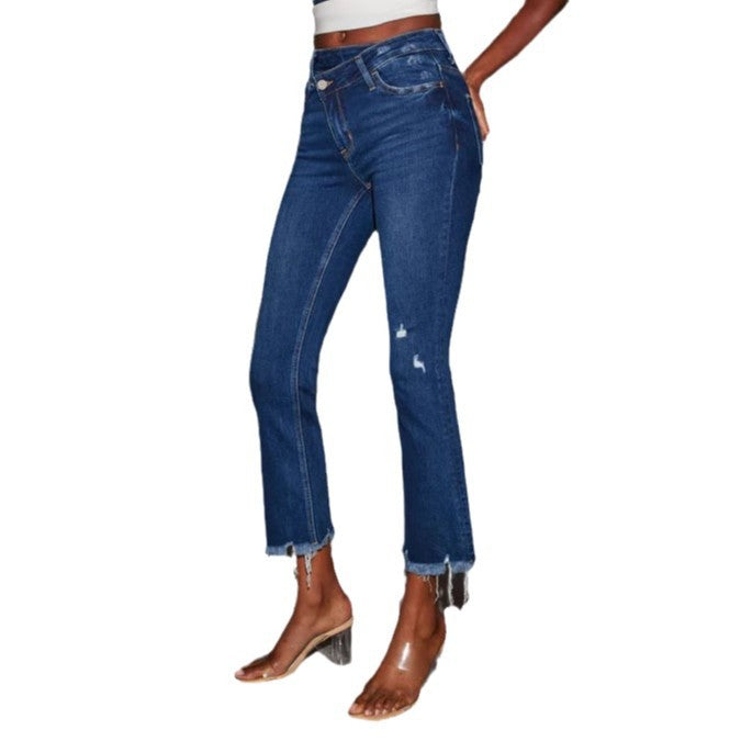 Kvindernes Flared Jeans med Flosset Kant og Fashionabel Ødelagt Effekt Stilla